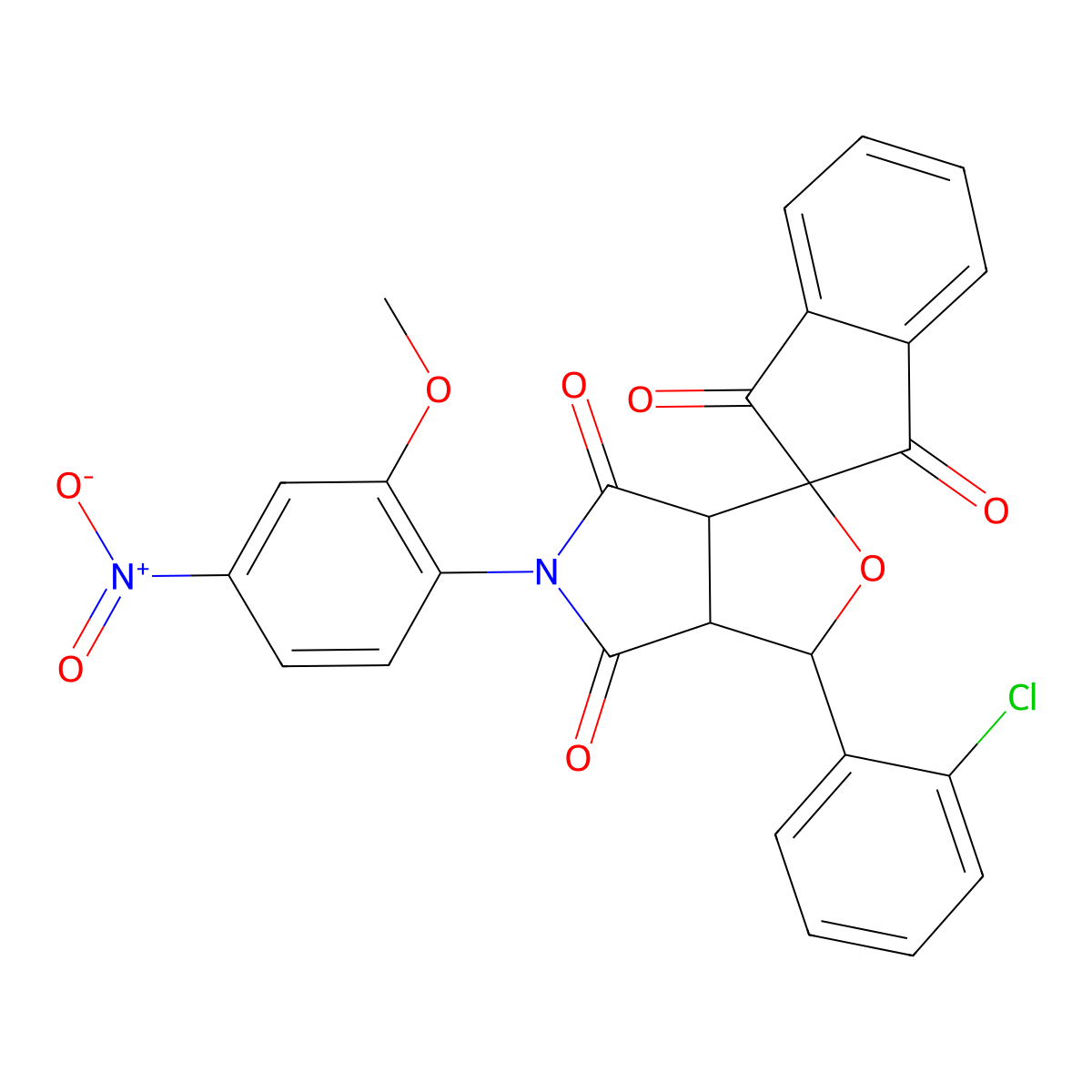 1-(2-chlorophenyl)-5-(2-methoxy-4-nitrophenyl)spiro[3a,6a-dihydro-1H-furo[3,4-c]pyrrole-3,2'-indene]-1',3',4,6-tetrone molecular structure, CAS 318480-26-1