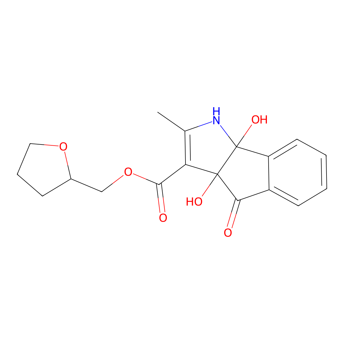 oxolan-2-ylmethyl 3a,8b-dihydroxy-2-methyl-4-oxo-1H-indeno[1,2-b]pyrrole-3-carboxylate molecular structure, CAS 318480-28-3