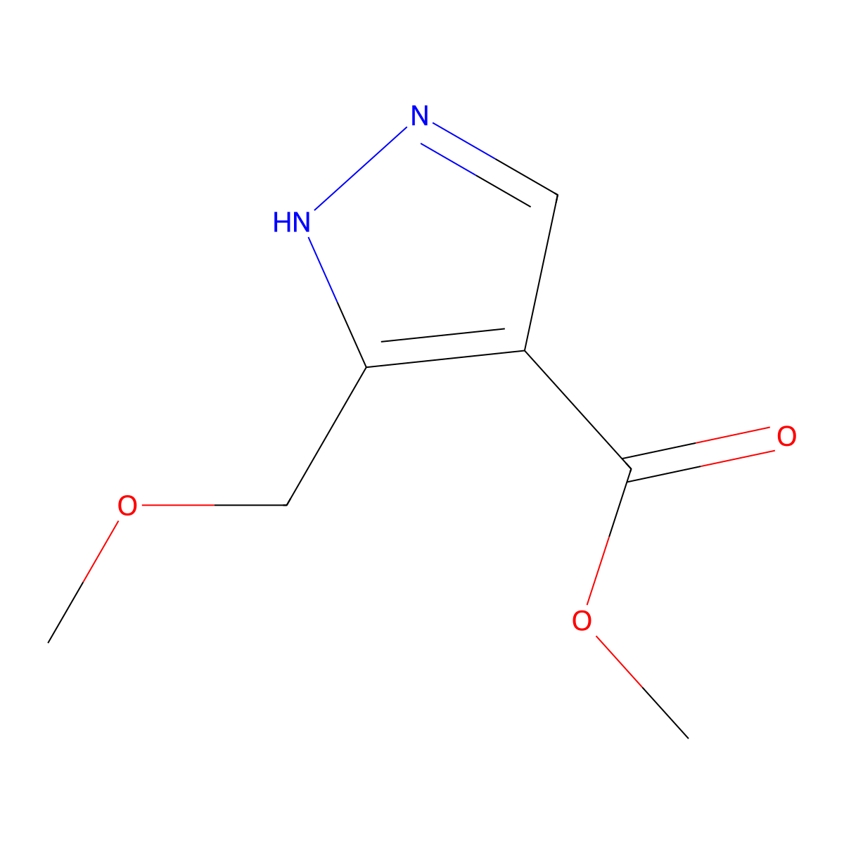 methyl 3-(methoxymethyl)-1H-pyrazole-4-carboxylate molecular structure, CAS 318496-66-1