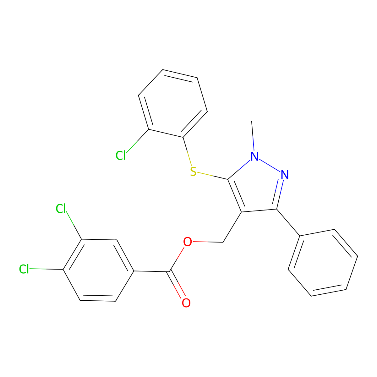 {5-[(2-chlorophenyl)sulfanyl]-1-methyl-3-phenyl-1H-pyrazol-4-yl}methyl 3,4-dichlorobenzenecarboxylate molecular structure, CAS 318497-65-3