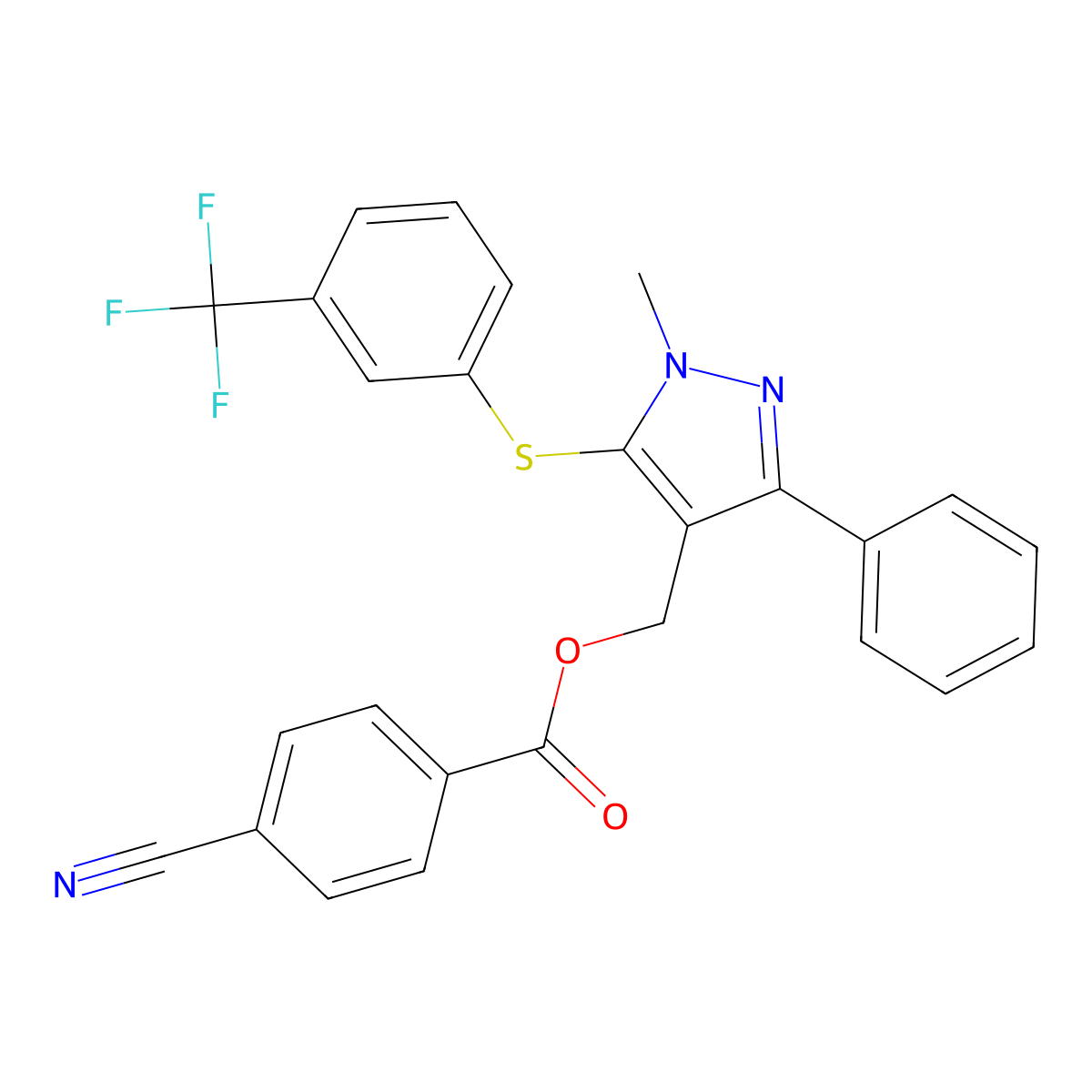 (1-methyl-3-phenyl-5-{[3-(trifluoromethyl)phenyl]sulfanyl}-1H-pyrazol-4-yl)methyl 4-cyanobenzenecarboxylate molecular structure, CAS 318497-71-1