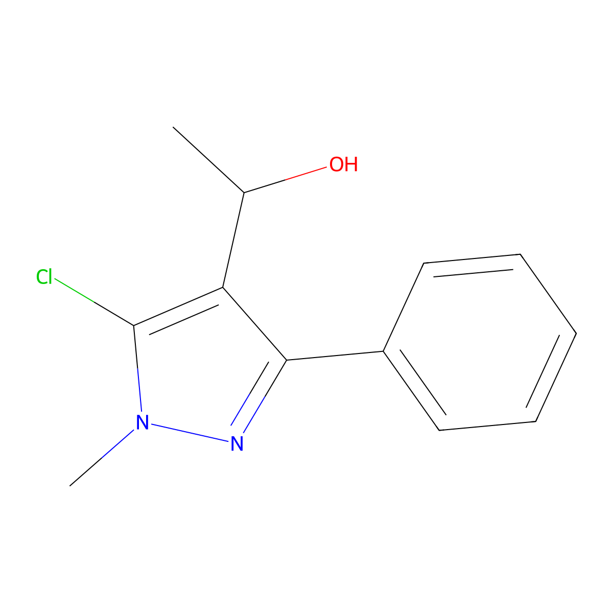 1-(5-chloro-1-methyl-3-phenyl-1H-pyrazol-4-yl)-1-ethanol molecular structure, CAS 318497-78-8