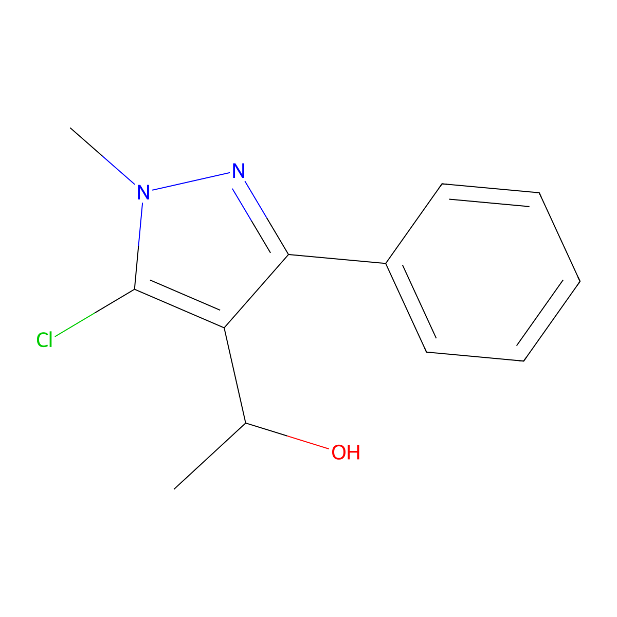 1-(5-chloro-1-methyl-3-phenyl-1H-pyrazol-4-yl)-1-ethanol molecular structure, CAS 318497-78-8