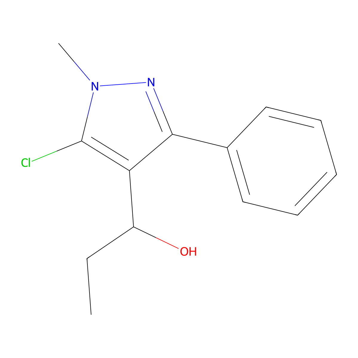 1-(5-chloro-1-methyl-3-phenyl-1H-pyrazol-4-yl)-1-propanol molecular structure, CAS 318497-80-2