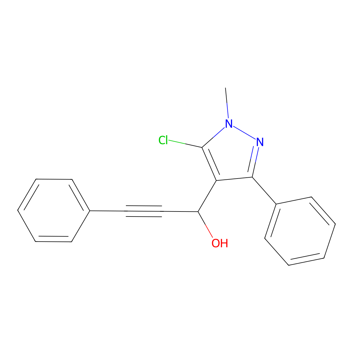 1-(5-chloro-1-methyl-3-phenyl-1H-pyrazol-4-yl)-3-phenylprop-2-yn-1-ol molecular structure, CAS 318497-81-3