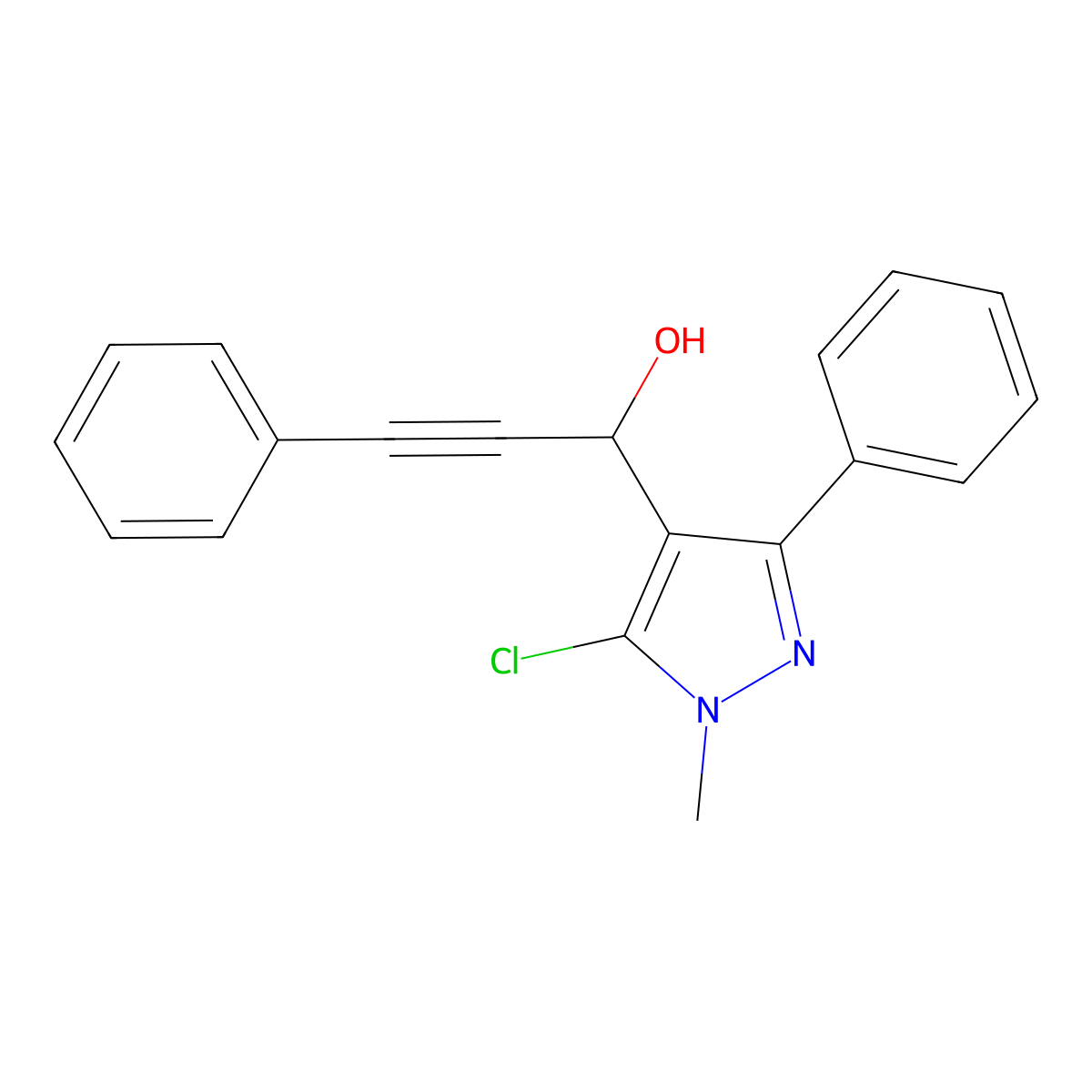 1-(5-chloro-1-methyl-3-phenyl-1H-pyrazol-4-yl)-3-phenylprop-2-yn-1-ol molecular structure, CAS 318497-81-3