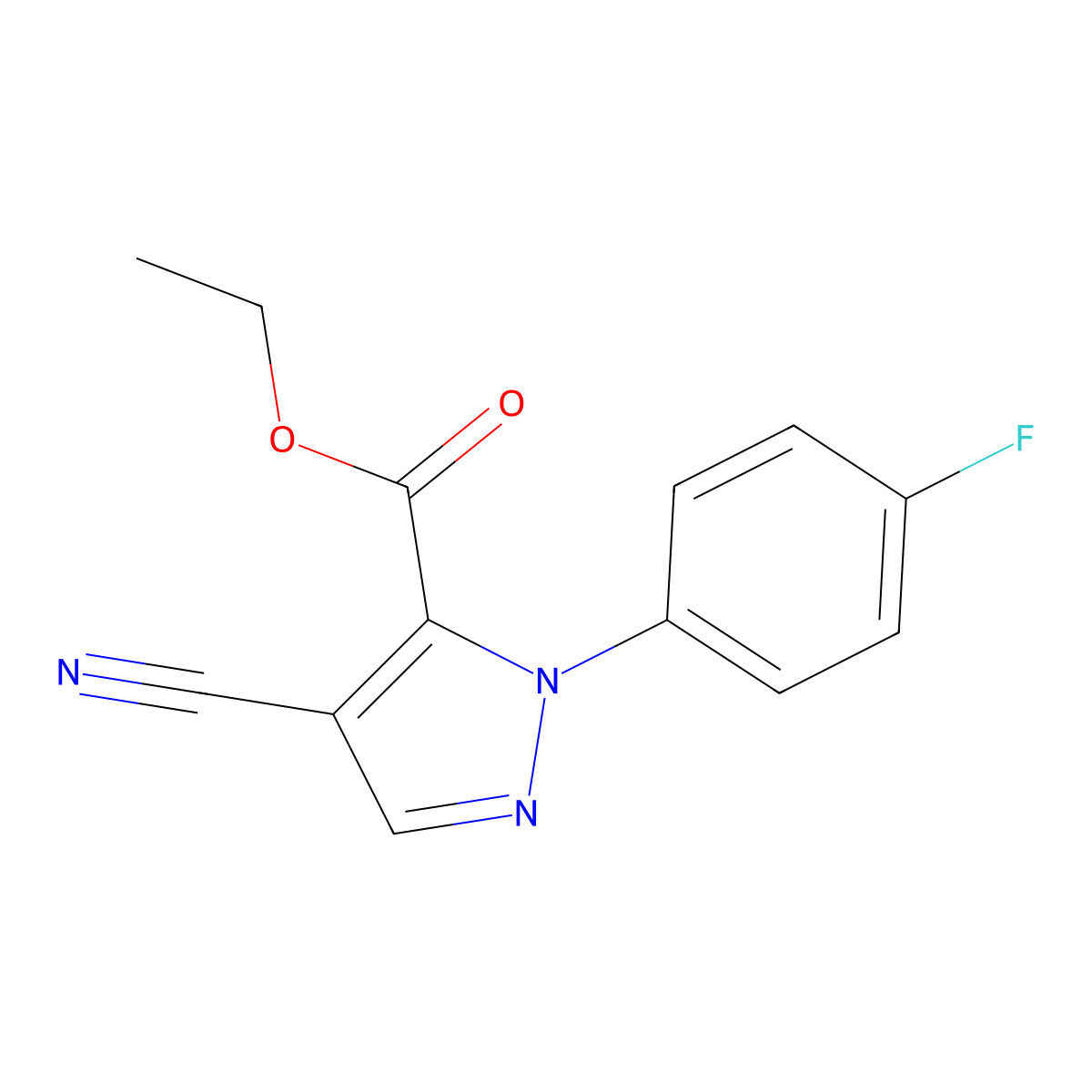 ethyl 4-cyano-1-(4-fluorophenyl)-1H-pyrazole-5-carboxylate molecular structure, CAS 318497-87-9