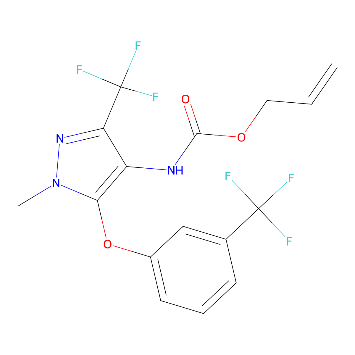 Prop-2-enyl N-[1-methyl-3-(trifluoromethyl)-5-[3-(trifluoromethyl)phenoxy]pyrazol-4-yl]carbamate molecular structure, CAS 318497-89-1