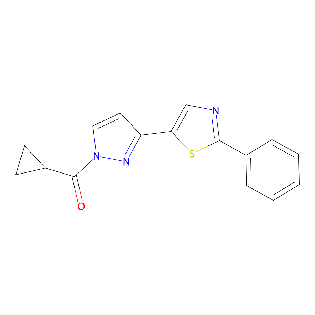 Cyclopropyl(3-(2-phenyl-1,3-thiazol-5-yl)-1H-pyrazol-1-yl)methanone molecular structure, CAS 318497-90-4