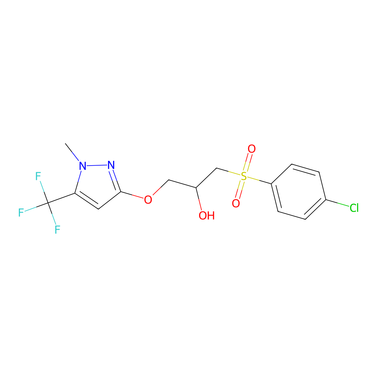 1-[(4-chlorophenyl)sulfonyl]-3-{[1-methyl-5-(trifluoromethyl)-1H-pyrazol-3-yl]oxy}-2-propanol molecular structure, CAS 318497-91-5