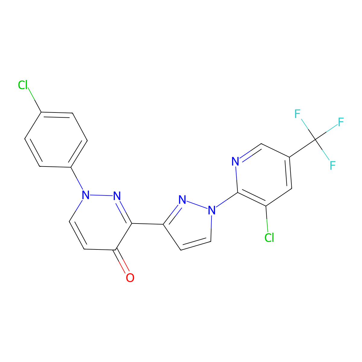 1-(4-Chlorophenyl)-3-[1-[3-chloro-5-(trifluoromethyl)pyridin-2-yl]pyrazol-3-yl]pyridazin-4-one molecular structure, CAS 318498-11-2