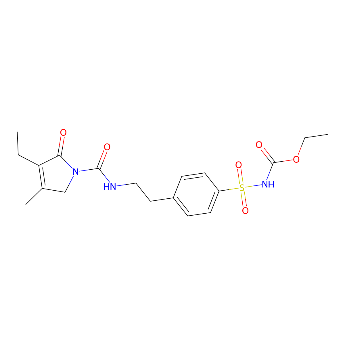 Ethyl (4-(2-(3-ethyl-4-methyl-2-oxo-2,5-dihydro-1H-pyrrole-1-carboxamido)ethyl)phenyl)sulfonylcarbamate molecular structure, CAS 318515-70-7