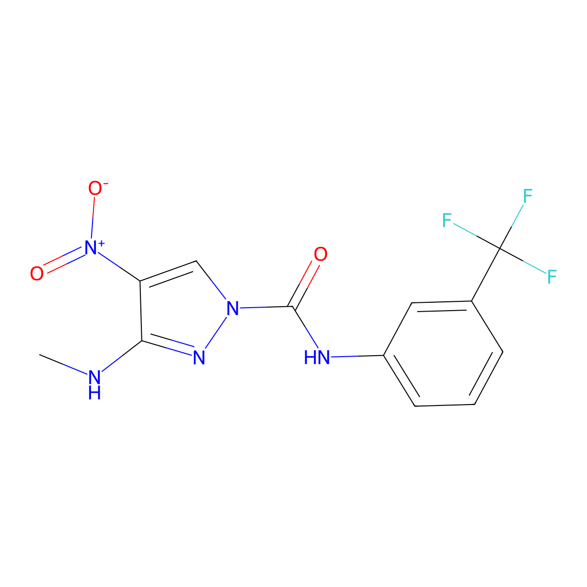 3-(methylamino)-4-nitro-N-[3-(trifluoromethyl)phenyl]-1H-pyrazole-1-carboxamide molecular structure, CAS 318517-36-1