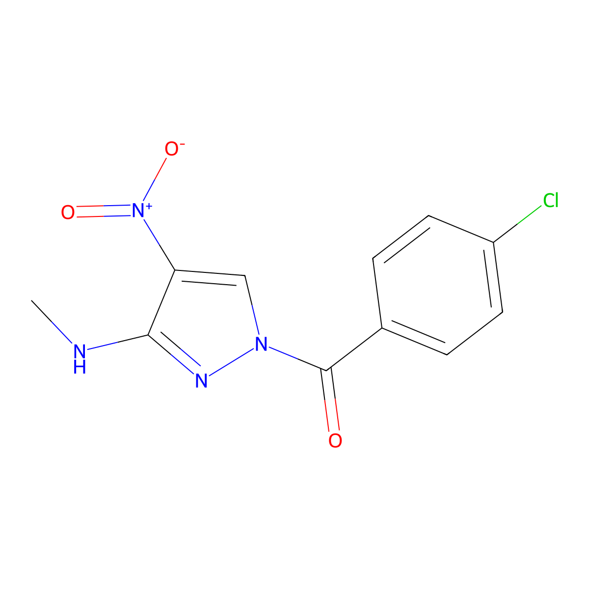 (4-chlorophenyl)[3-(methylamino)-4-nitro-1H-pyrazol-1-yl]methanone molecular structure, CAS 318517-38-3