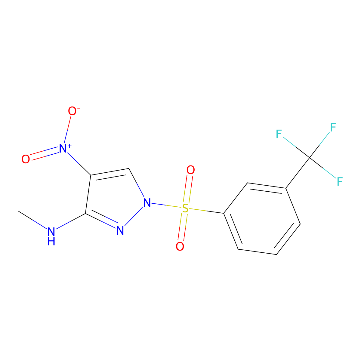 N-methyl-4-nitro-1-{[3-(trifluoromethyl)phenyl]sulfonyl}-1H-pyrazol-3-amine molecular structure, CAS 318517-46-3