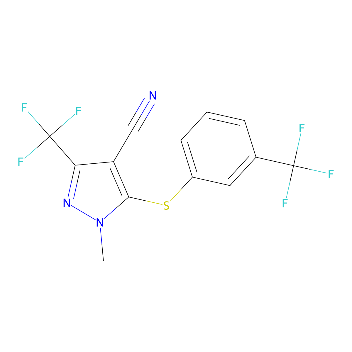 1-methyl-3-(trifluoromethyl)-5-{[3-(trifluoromethyl)phenyl]sulfanyl}-1H-pyrazole-4-carbonitrile molecular structure, CAS 318517-74-7