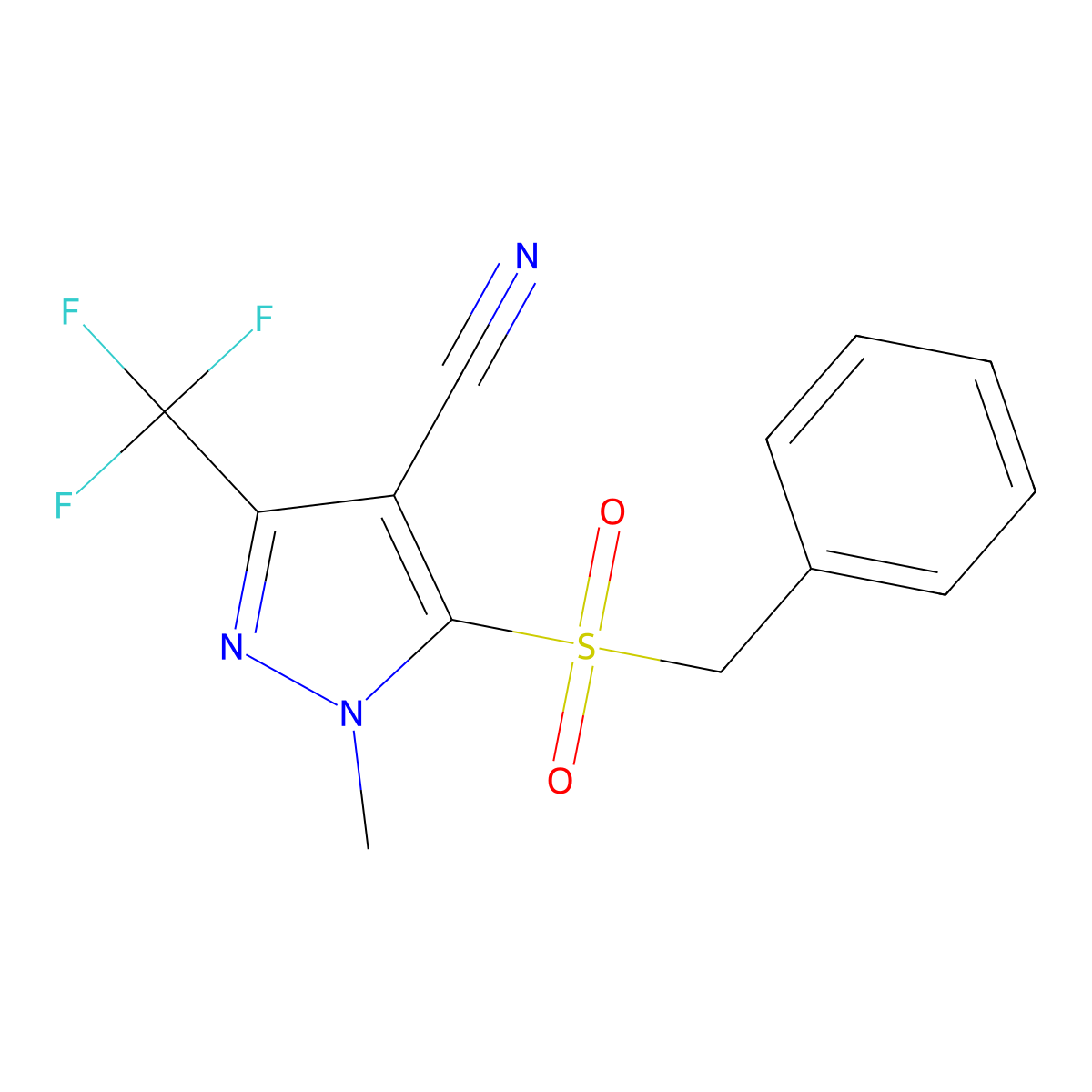 5-Benzylsulfonyl-1-methyl-3-(trifluoromethyl)pyrazole-4-carbonitrile molecular structure, CAS 318517-76-9
