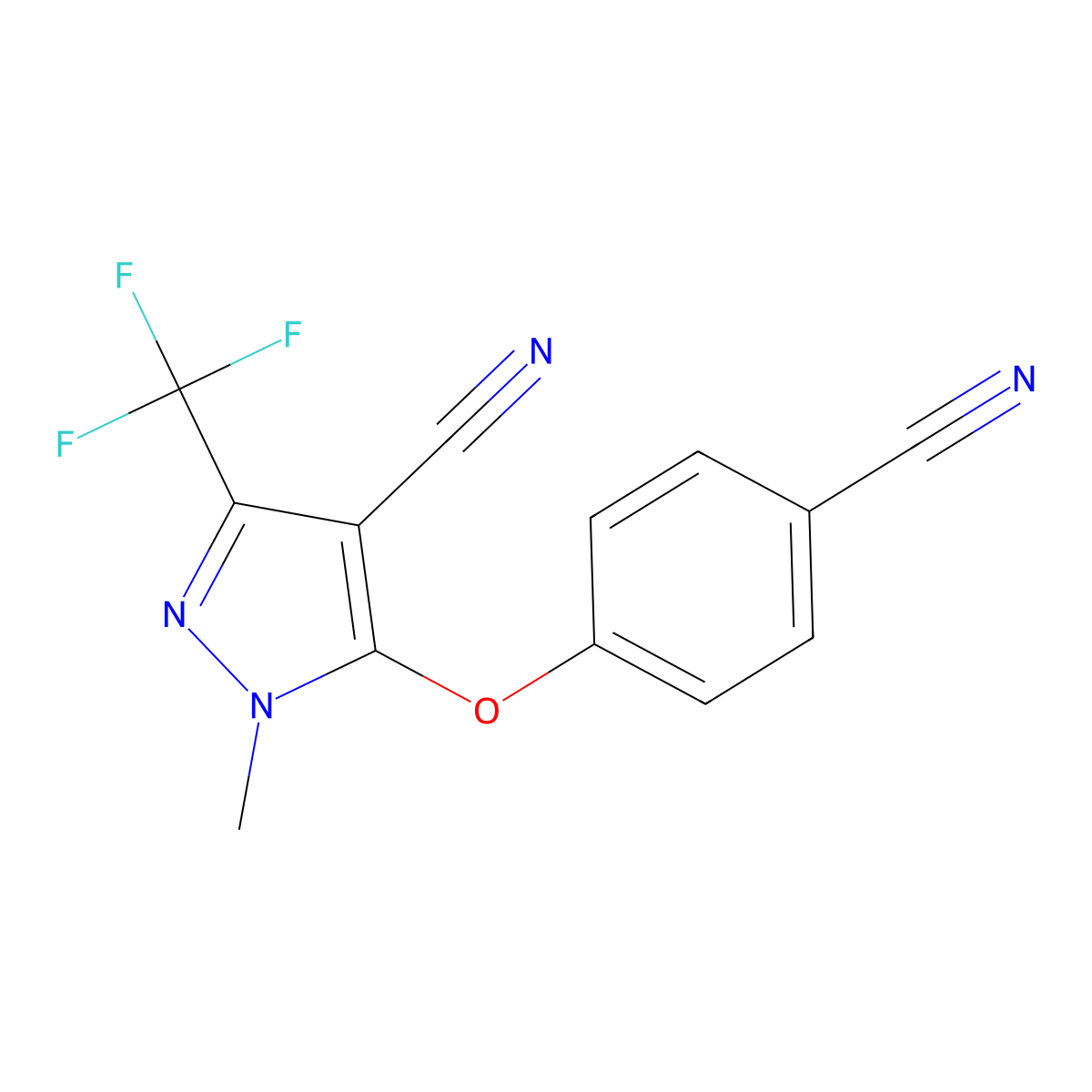 5-(4-cyanophenoxy)-1-methyl-3-(trifluoromethyl)-1H-pyrazole-4-carbonitrile molecular structure, CAS 318517-78-1