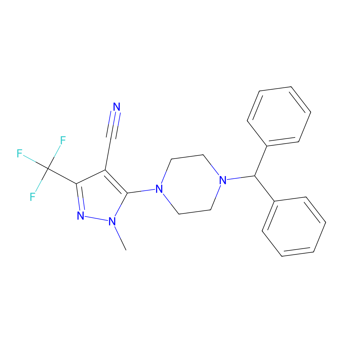 5-(4-Benzhydrylpiperazin-1-yl)-1-methyl-3-(trifluoromethyl)pyrazole-4-carbonitrile molecular structure, CAS 318517-80-5
