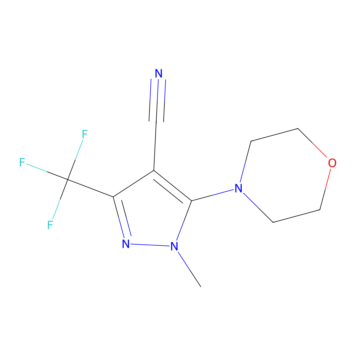 1-methyl-5-morpholino-3-(trifluoromethyl)-1H-pyrazole-4-carbonitrile molecular structure, CAS 318517-82-7