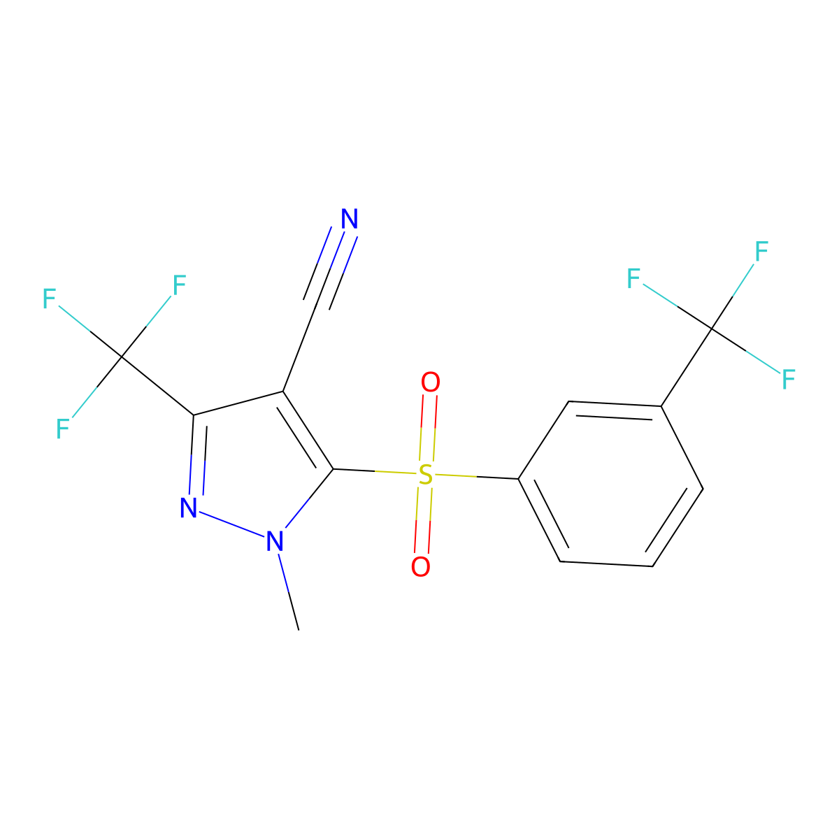 1-methyl-3-(trifluoromethyl)-5-{[3-(trifluoromethyl)phenyl]sulfonyl}-1H-pyrazole-4-carbonitrile molecular structure, CAS 318517-88-3