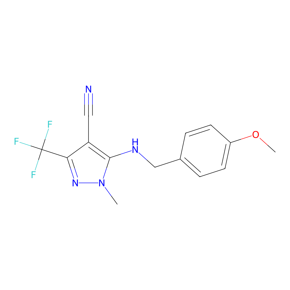 5-[(4-Methoxyphenyl)methylamino]-1-methyl-3-(trifluoromethyl)pyrazole-4-carbonitrile molecular structure, CAS 318517-95-2