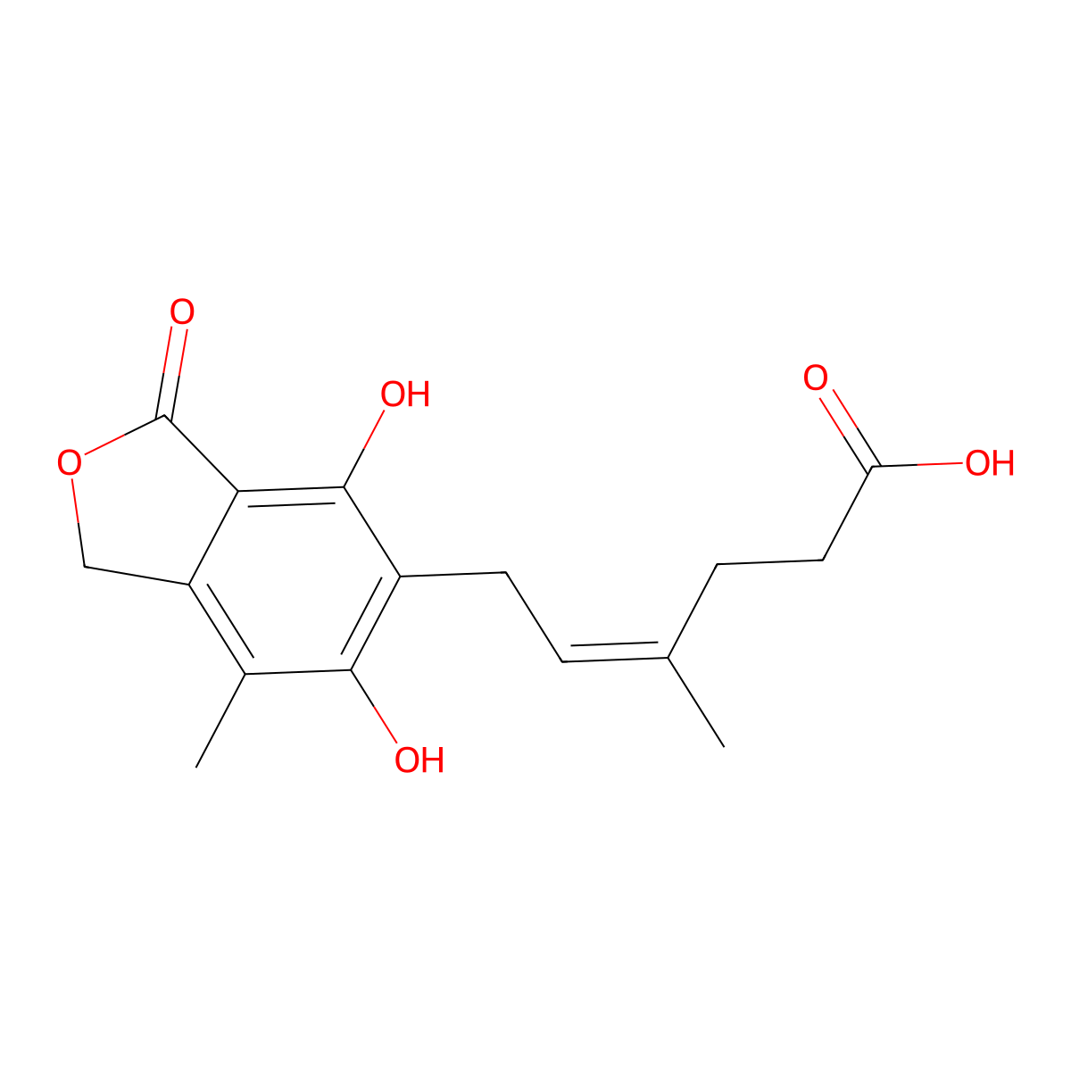 (4E)-6-(4,6-Dihydroxy-7-methyl-3-oxo-1,3-dihydro-2-benzofuran-5-yl)-4-methylhex-4-enoic acid molecular structure, CAS 31858-65-8