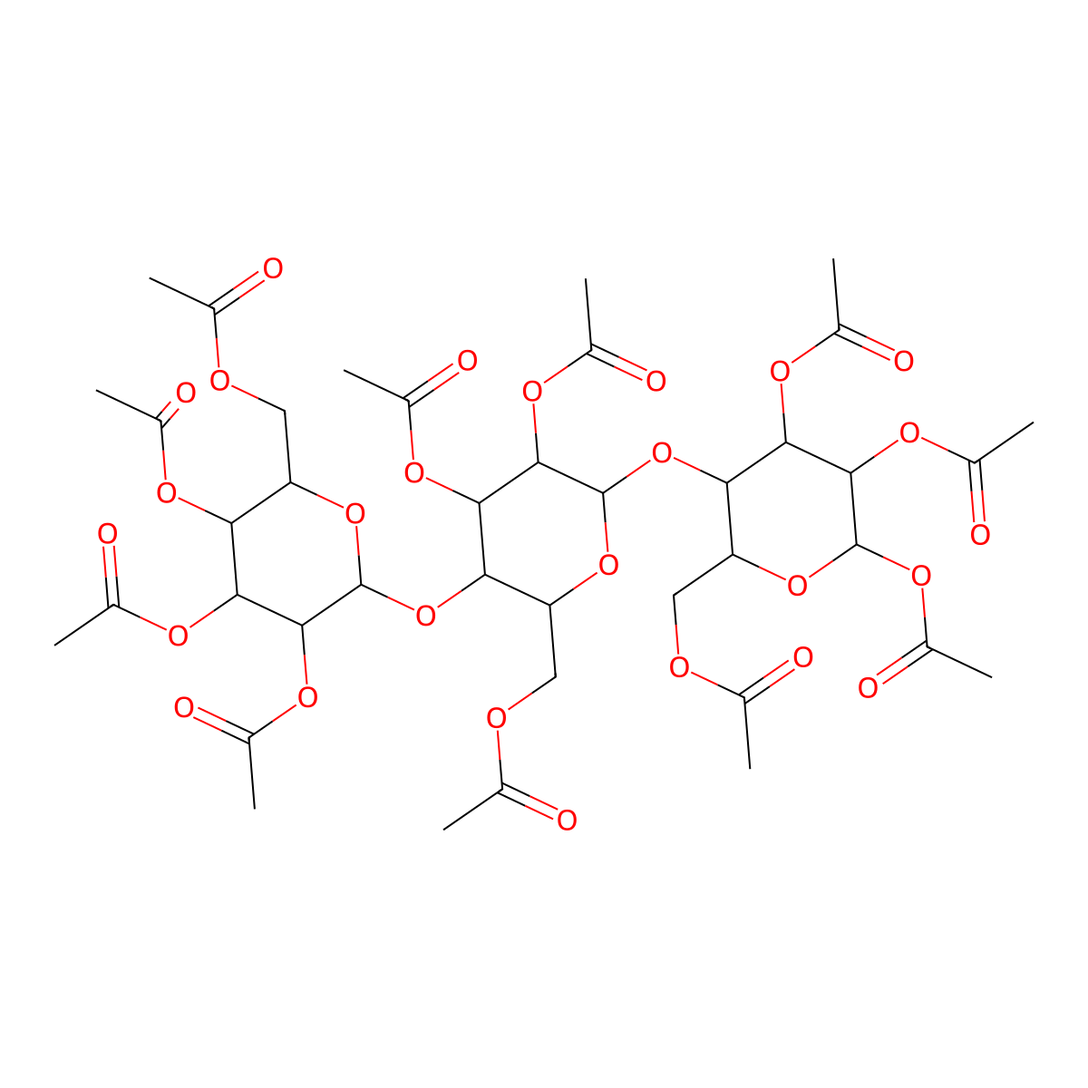 2,3,4,6-Tetra-o-acetylhexopyranosyl-(1->4)-2,3,6-tri-o-acetylhexopyranosyl-(1->4)-1,2,3,6-tetra-o-acetylhexopyranose molecular structure, CAS 31873-40-2