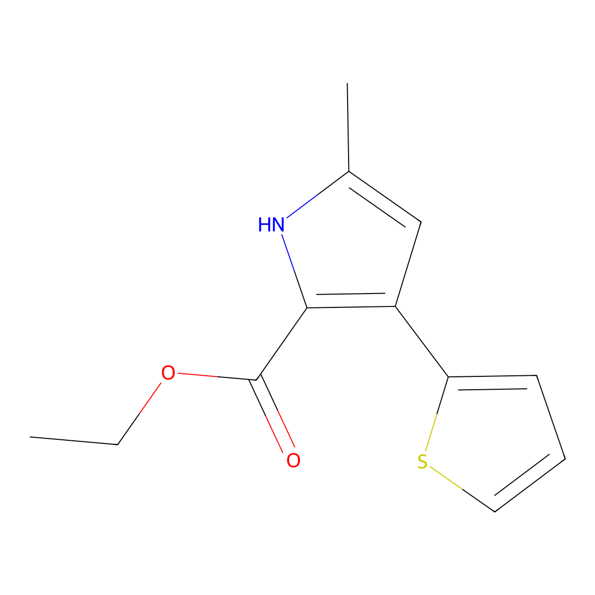 Ethyl 5-methyl-3-(thiophen-2-yl)-1H-pyrrole-2-carboxylate molecular structure, CAS 31894-56-1