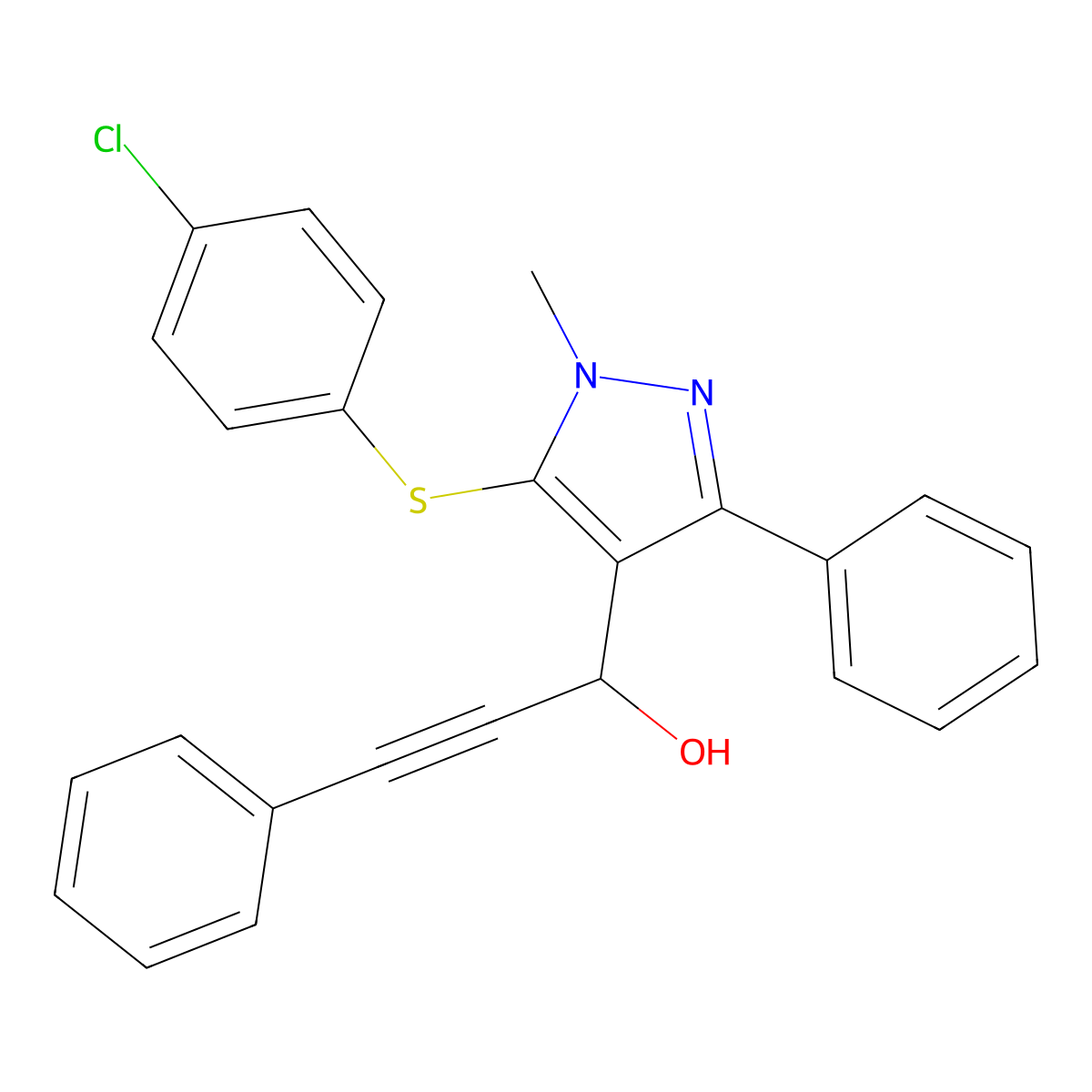 1-{5-[(4-chlorophenyl)sulfanyl]-1-methyl-3-phenyl-1H-pyrazol-4-yl}-3-phenylprop-2-yn-1-ol molecular structure, CAS 318949-11-0