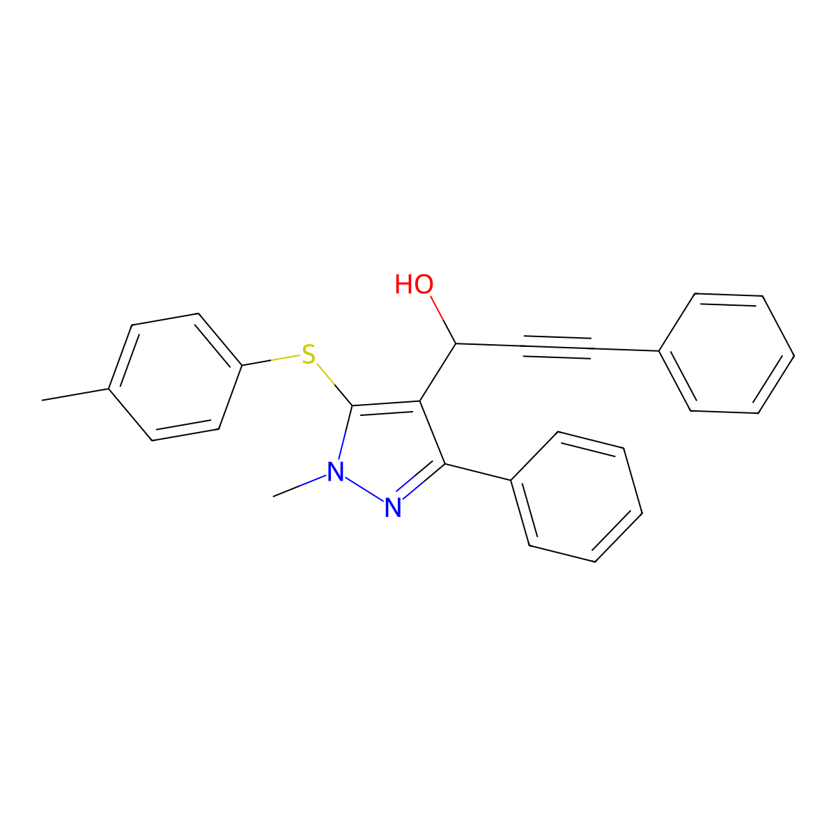 1-{1-methyl-5-[(4-methylphenyl)sulfanyl]-3-phenyl-1H-pyrazol-4-yl}-3-phenylprop-2-yn-1-ol molecular structure, CAS 318949-12-1