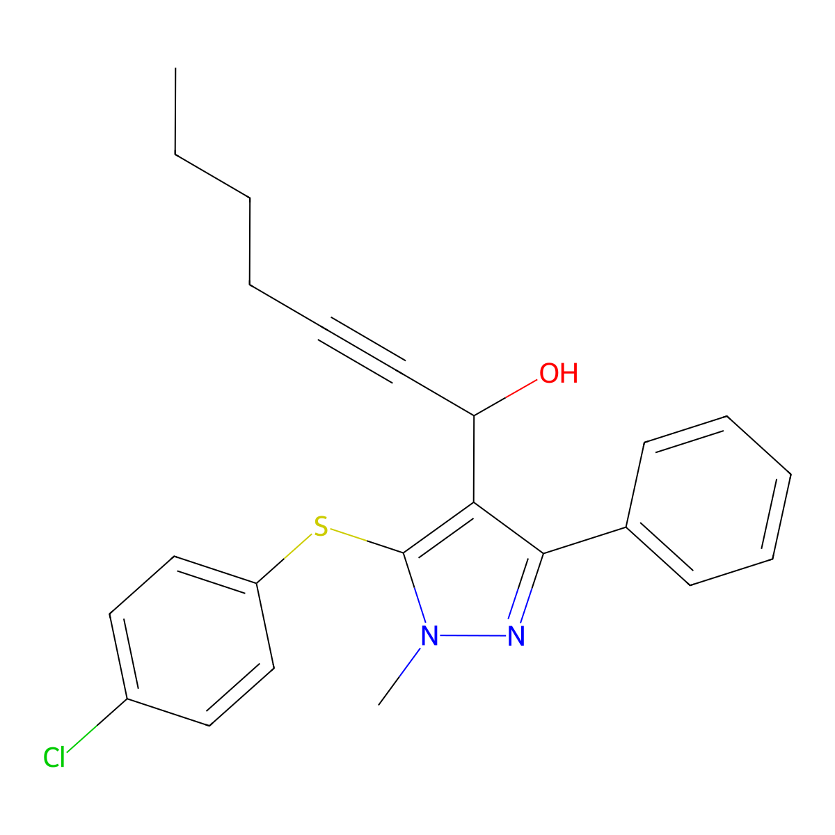 1-{5-[(4-chlorophenyl)sulfanyl]-1-methyl-3-phenyl-1H-pyrazol-4-yl}hept-2-yn-1-ol molecular structure, CAS 318949-15-4