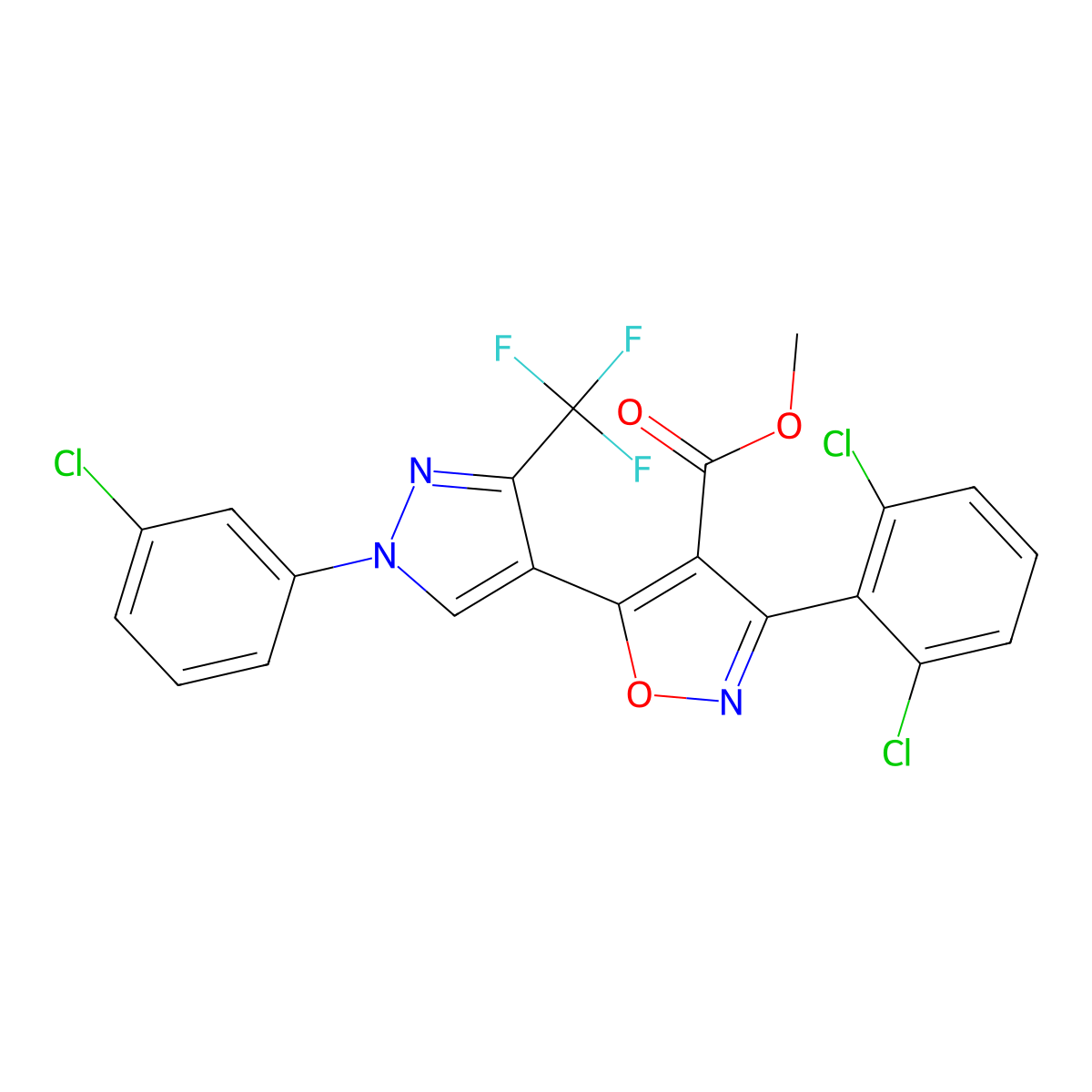methyl 5-[1-(3-chlorophenyl)-3-(trifluoromethyl)-1H-pyrazol-4-yl]-3-(2,6-dichlorophenyl)-1,2-oxazole-4-carboxylate molecular structure, CAS 318949-23-4