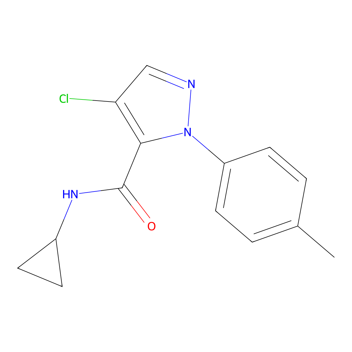 4-chloro-N-cyclopropyl-1-(4-methylphenyl)-1H-pyrazole-5-carboxamide molecular structure, CAS 318949-29-0