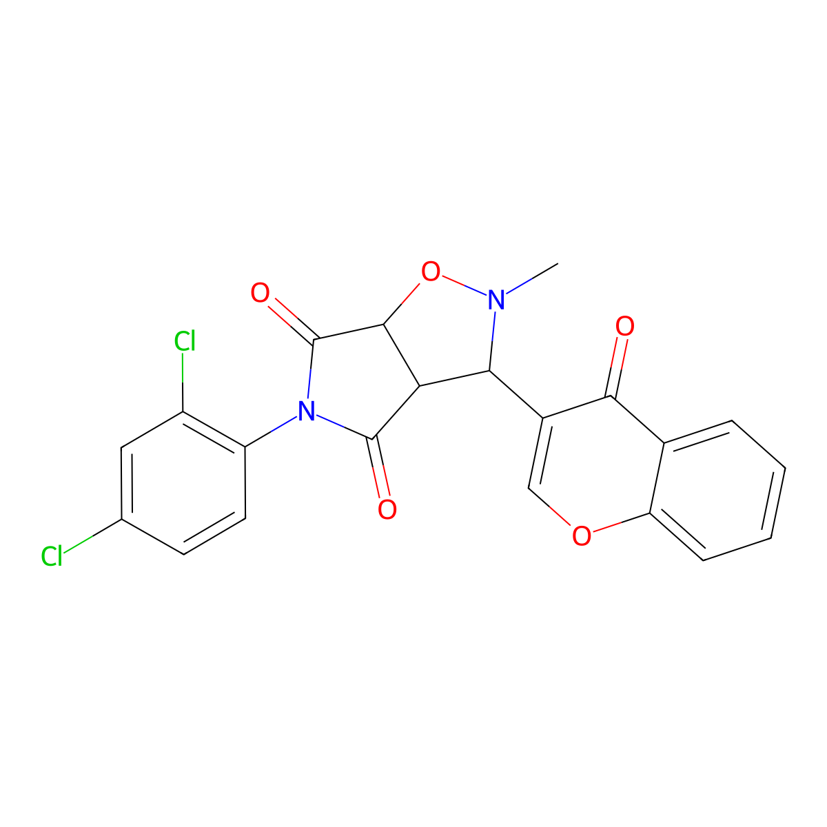 5-(2,4-dichlorophenyl)-2-methyl-3-(4-oxo-4H-chromen-3-yl)dihydro-2H-pyrrolo[3,4-d]isoxazole-4,6(3H,5H)-dione molecular structure, CAS 318949-33-6