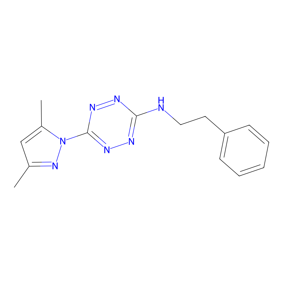 6-(3,5-dimethyl-1H-pyrazol-1-yl)-N-phenethyl-1,2,4,5-tetraazin-3-amine molecular structure, CAS 318949-55-2
