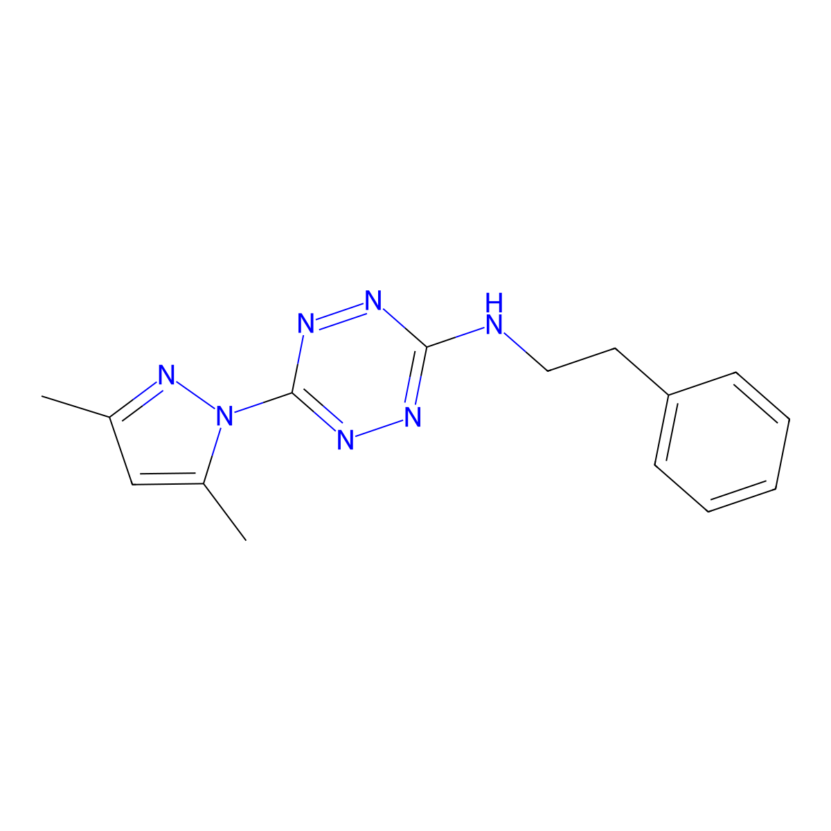 6-(3,5-dimethyl-1H-pyrazol-1-yl)-N-phenethyl-1,2,4,5-tetraazin-3-amine molecular structure, CAS 318949-55-2