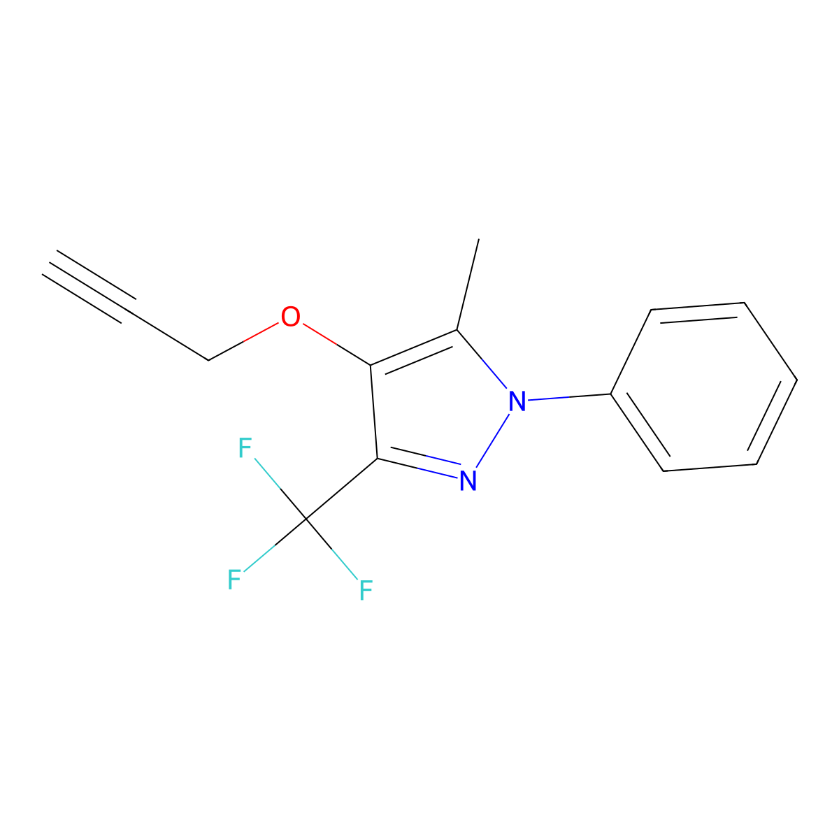 5-methyl-1-phenyl-4-(2-propynyloxy)-3-(trifluoromethyl)-1H-pyrazole molecular structure, CAS 318951-44-9