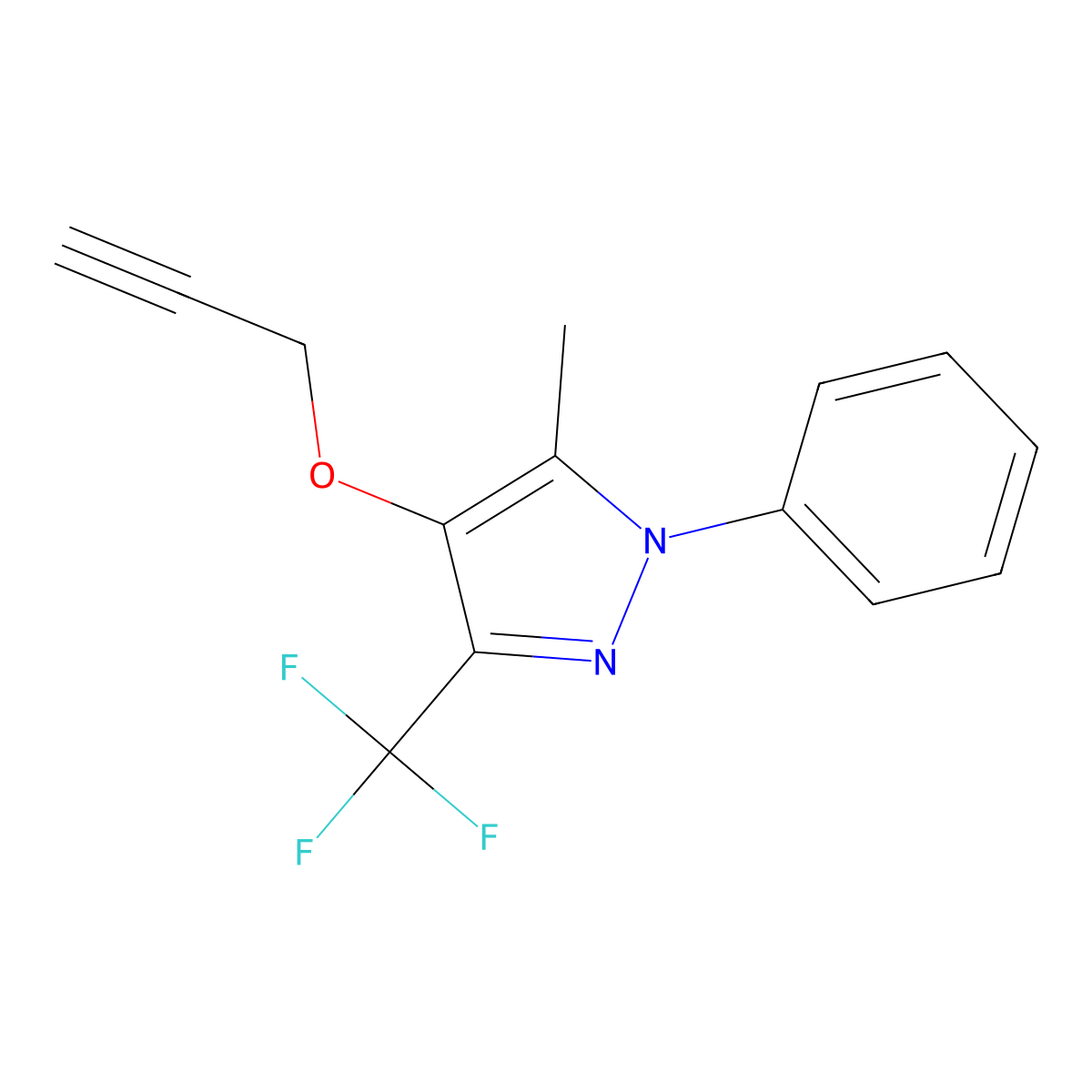 5-methyl-1-phenyl-4-(2-propynyloxy)-3-(trifluoromethyl)-1H-pyrazole molecular structure, CAS 318951-44-9