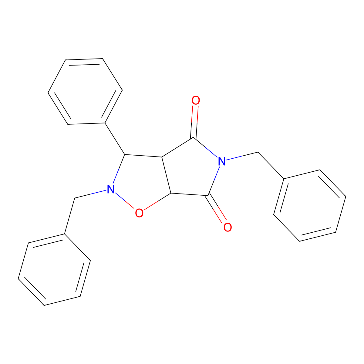 2,5-dibenzyl-3-phenyl-3a,6a-dihydro-3H-pyrrolo[3,4-d][1,2]oxazole-4,6-dione molecular structure, CAS 318951-52-9