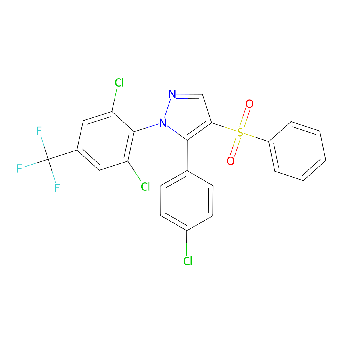 4-(Benzenesulfonyl)-5-(4-chlorophenyl)-1-[2,6-dichloro-4-(trifluoromethyl)phenyl]pyrazole molecular structure, CAS 318951-63-2