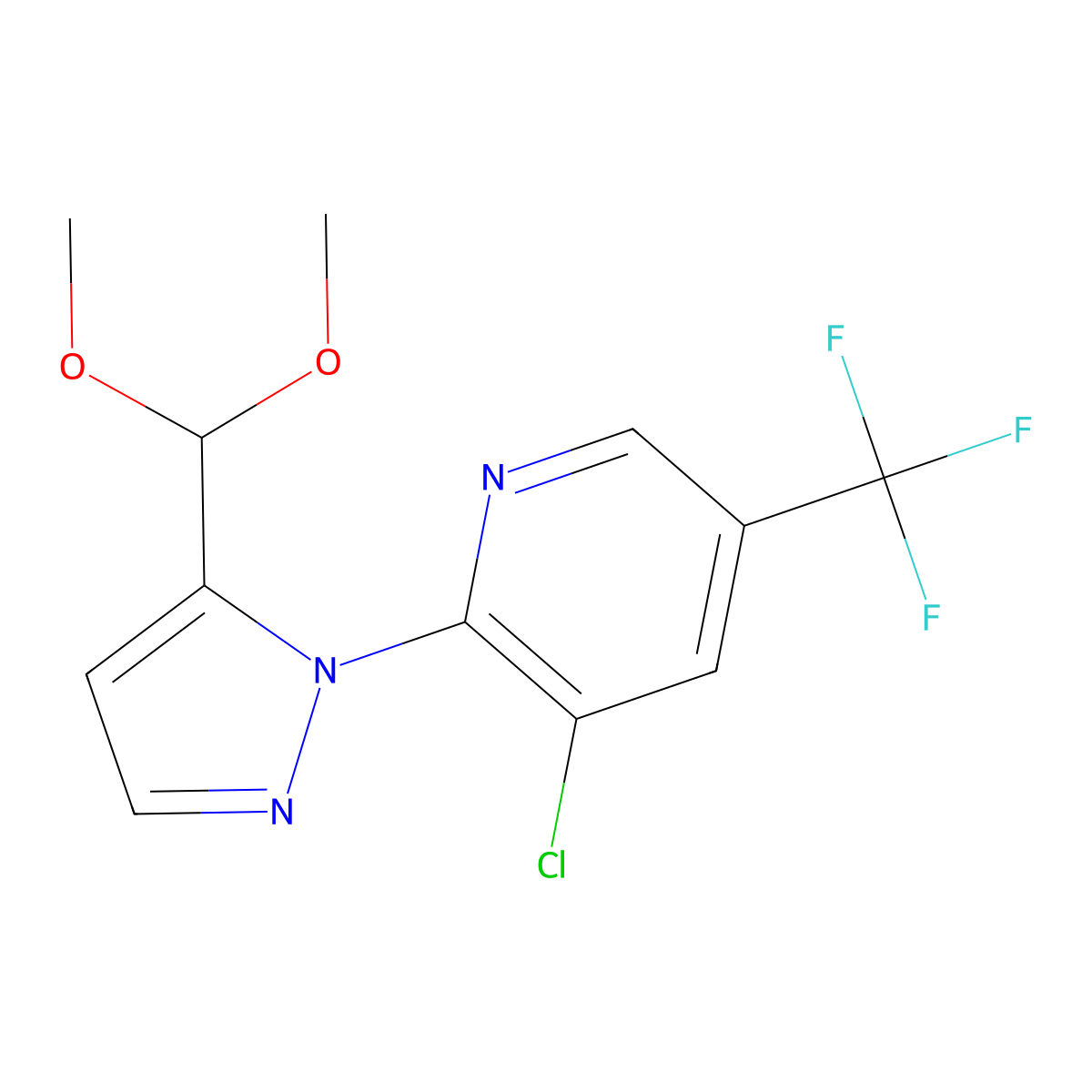 3-Chloro-2-(5-(dimethoxymethyl)-1H-pyrazol-1-yl)-5-(trifluoromethyl)pyridine molecular structure, CAS 318958-91-7