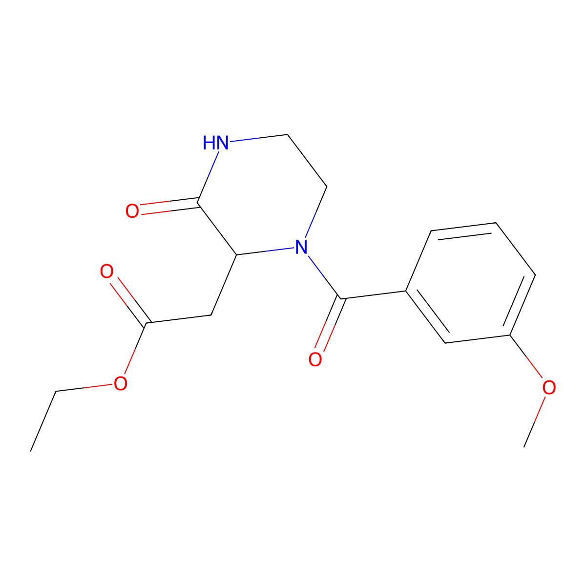Ethyl 2-[1-(3-methoxybenzoyl)-3-oxo-2-piperazinyl]acetate molecular structure, CAS 318959-08-9