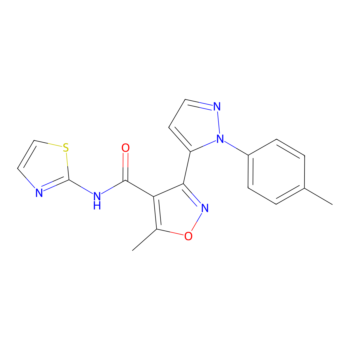 5-methyl-3-[1-(4-methylphenyl)-1H-pyrazol-5-yl]-N-(1,3-thiazol-2-yl)-1,2-oxazole-4-carboxamide molecular structure, CAS 318959-10-3