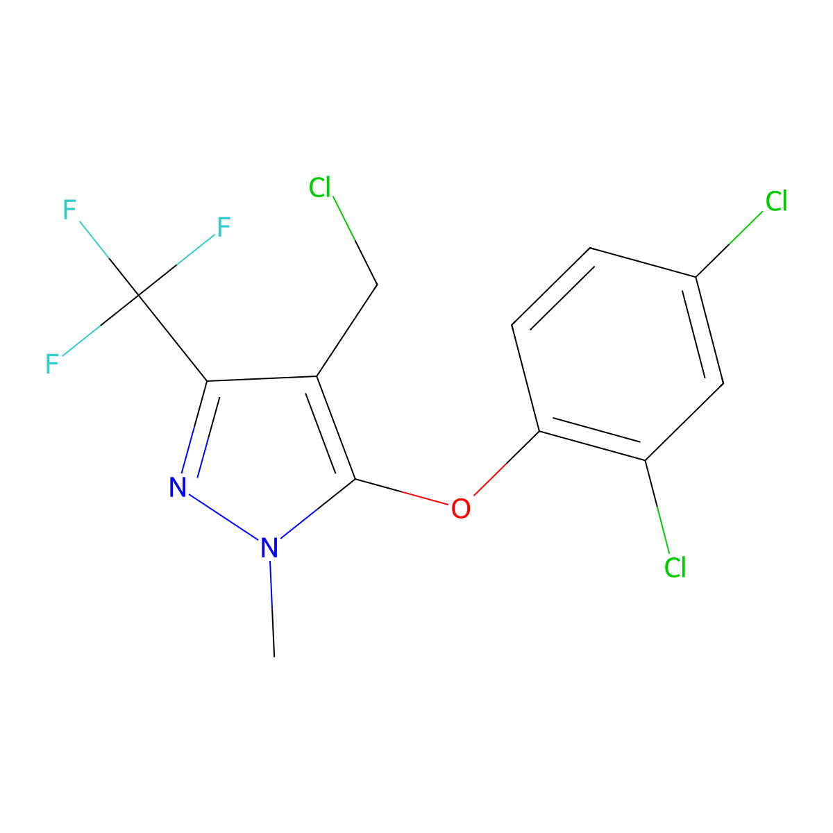 4-(Chloromethyl)-5-(2,4-dichlorophenoxy)-1-methyl-3-(trifluoromethyl)-1H-pyrazole molecular structure, CAS 318959-15-8