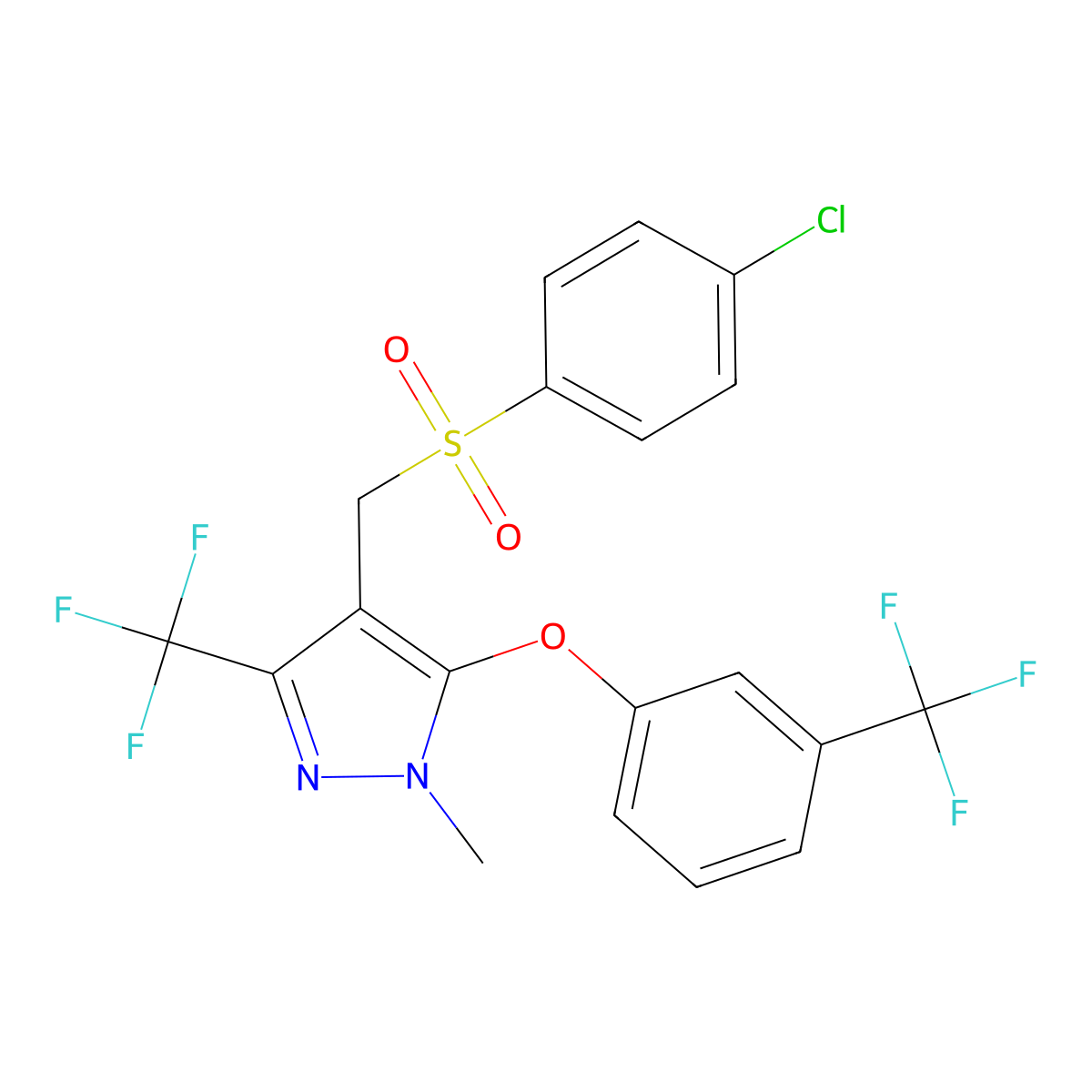 4-[(4-Chlorophenyl)sulfonylmethyl]-1-methyl-3-(trifluoromethyl)-5-[3-(trifluoromethyl)phenoxy]pyrazole molecular structure, CAS 318959-16-9
