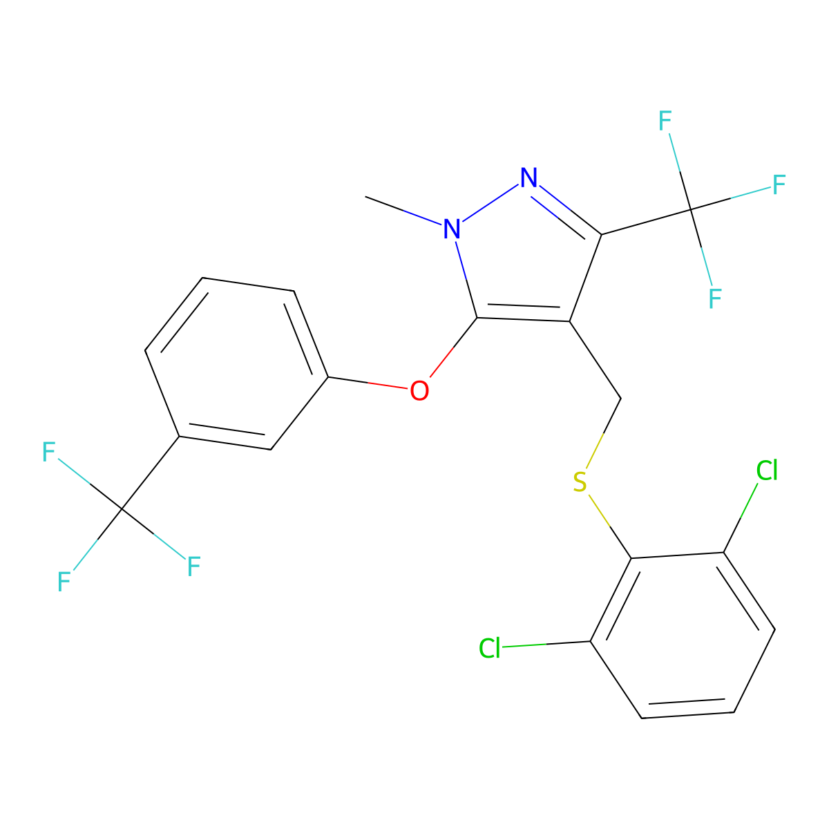 4-{[(2,6-dichlorophenyl)sulfanyl]methyl}-1-methyl-3-(trifluoromethyl)-5-[3-(trifluoromethyl)phenoxy]-1H-pyrazole molecular structure, CAS 318959-17-0