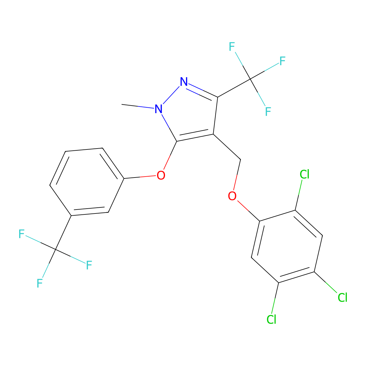 1-methyl-4-[(2,4,5-trichlorophenoxy)methyl]-3-(trifluoromethyl)-5-[3-(trifluoromethyl)phenoxy]-1H-pyrazole molecular structure, CAS 318959-18-1