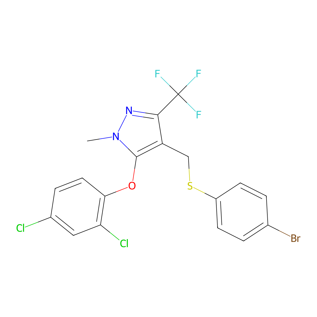 4-{[(4-bromophenyl)sulfanyl]methyl}-5-(2,4-dichlorophenoxy)-1-methyl-3-(trifluoromethyl)-1H-pyrazole molecular structure, CAS 318959-19-2