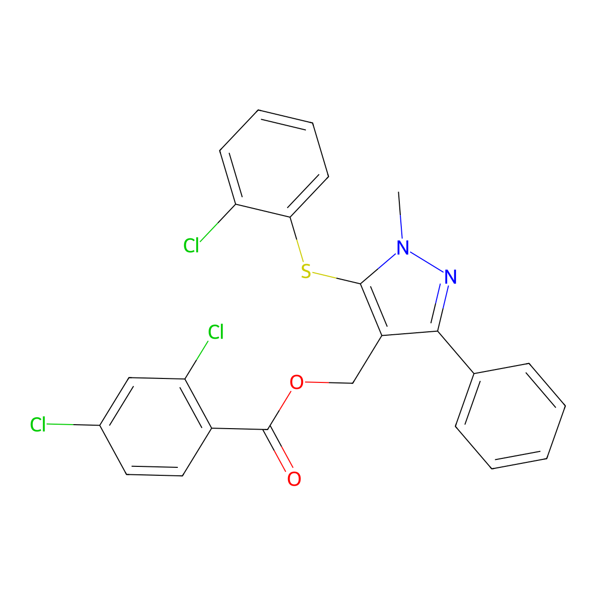 {5-[(2-chlorophenyl)sulfanyl]-1-methyl-3-phenyl-1H-pyrazol-4-yl}methyl 2,4-dichlorobenzoate molecular structure, CAS 318959-20-5